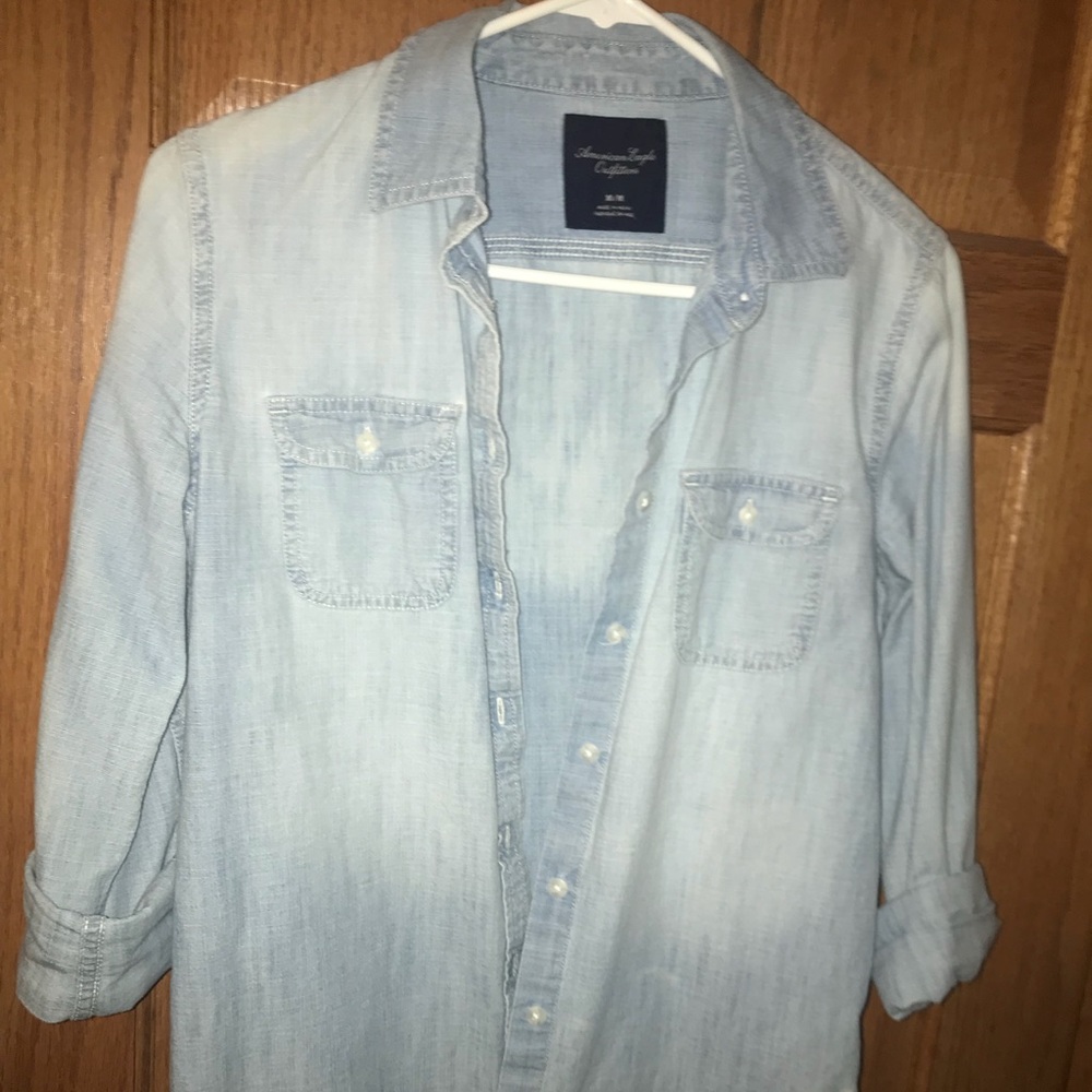 Light wash denim button up